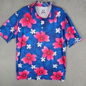 KaiPar Polo Shirt Mens XL Multicolor Hawaiian Floral Golf Performance Stretch